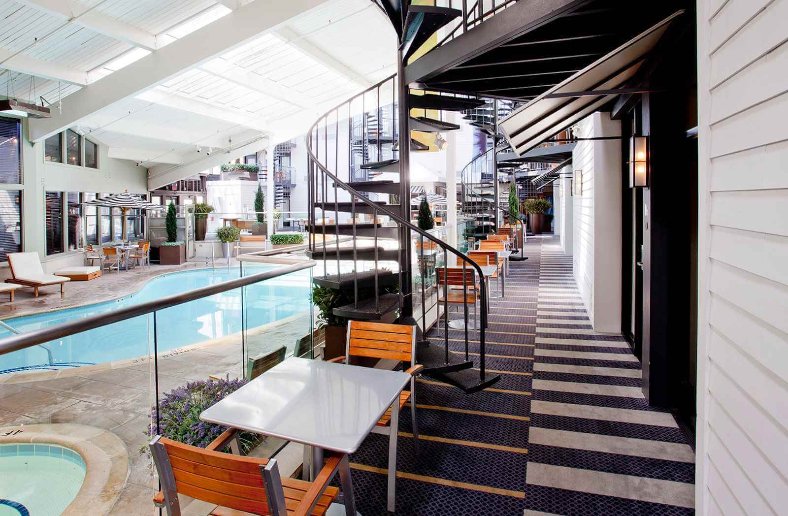 Weber's Boutique Hotel staircase and indoor pool